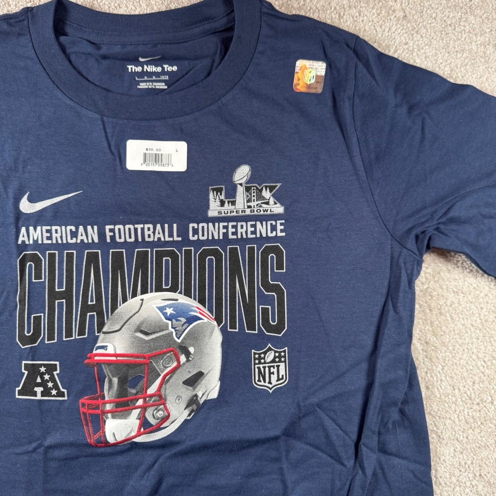 Nike New England Patriots Super Bowl LII AFC Champions Navy Blue T-Shirt Mens L